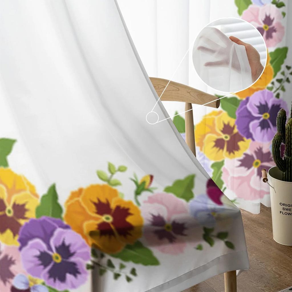 Barevné květy macešky Tyl Průsvitné okenní závěsy do obývacího pokoje do ložnice moderní šifonové voálové závěsy látkové závěsy