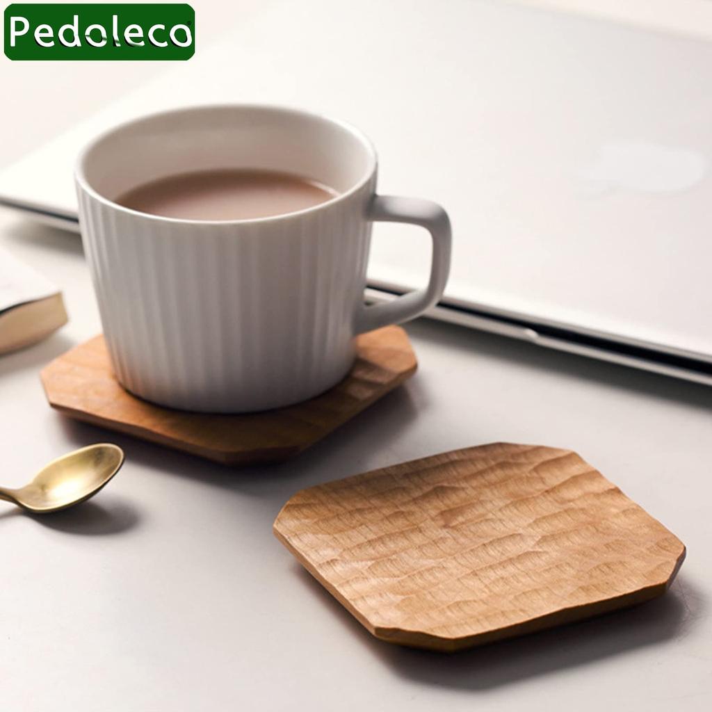 Pedoleco Wooden Coasters, Set of 3, Cherry Blossom Octagon Design, Handmade, Stylish Tea Trays, Dessert Plates, Thick, Waterproof, Decorative,