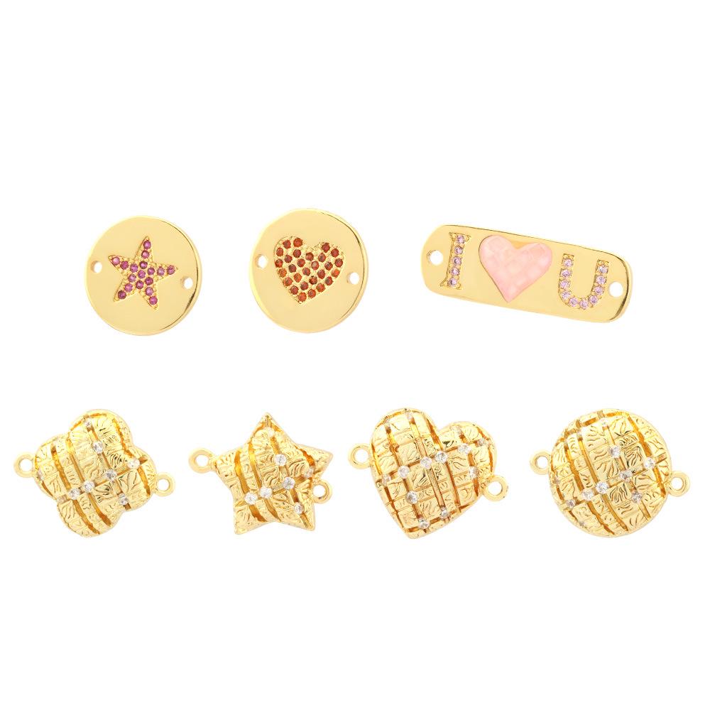 Electroplated Gold Zircon Heart & Star Pendant for DIY Necklaces & Bracelets