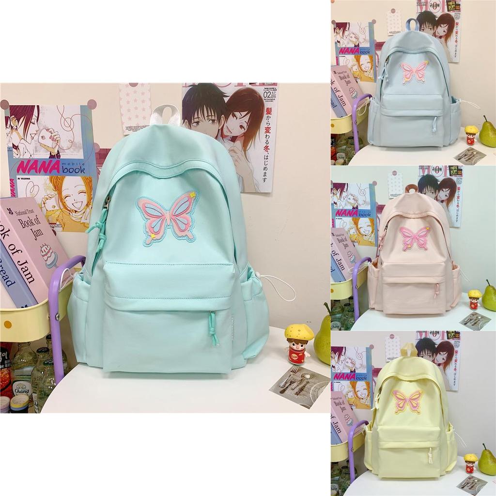 Butterfly Pattern Lightweight Nylon Backpack For Middle School Girls With Spacious Compartments For Daily Use