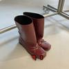 Korean niche ballet short boots children 2025 new retro bow square head medium tube boots sleeve fashion boots