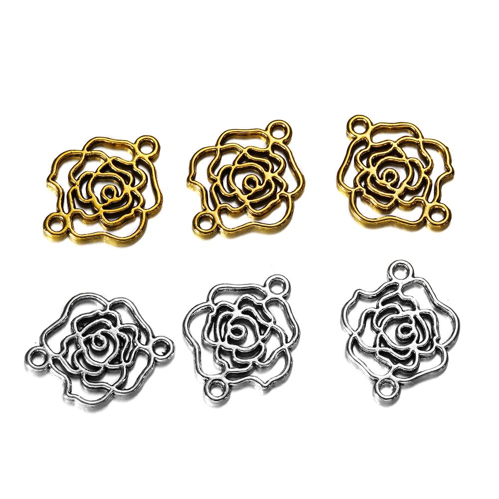 50Pcs/lot Alloy Hollow Flower Charms Connectors For Necklace Bracelet Pendant DIY Jewelry Making Findings Supplies Accessories
