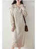 Women's Thickened Wool Polo Neck Long Dress - Autumn/Winter Loose Knit Base Layer 