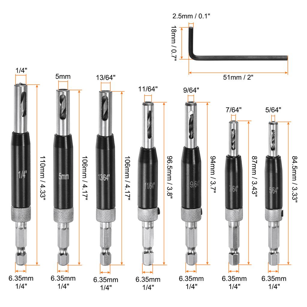 3/4/7/8pcs Self Centering Drill Bit Set Drilling Bits for Wood Working Cabinet Door Hinge Hole Punch Tool with Hex Keys L-Shape