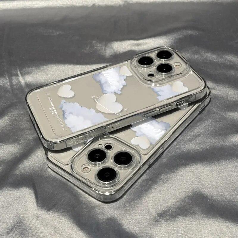 Love Heart Phone Case For iPhone 15 Case iPhone 14 12 13 11 Pro Max 7 8 14 15 Plus XR XS X SE Shockproof Silicone Cloud Cover