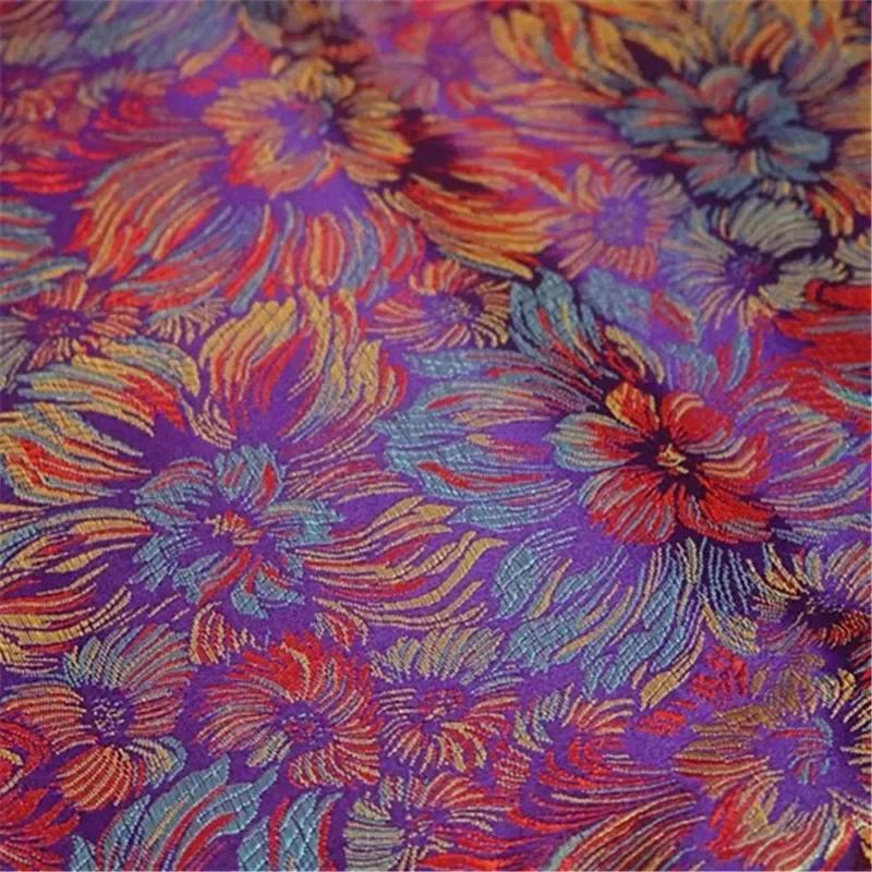 100*90Cm Damask Silk Satin Brocade Jacquard Fabric Vintage Colorful Floral for Sewing Coat Curtain Tablecloth Sofa Skirt Clothes