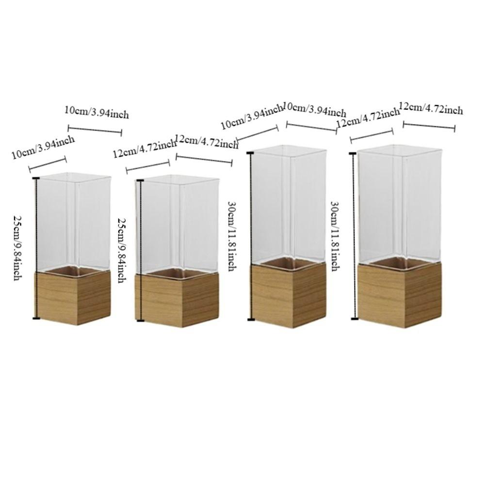 Wooden Base Acrylic Flowers Vase Transparent Light Luxury Vase Simple Hydroponic Vase  Living Room