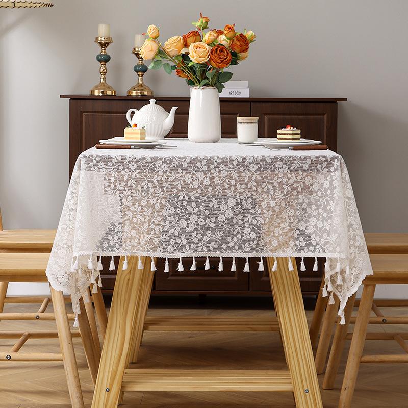 French Small Flower Fringed Tablecloth Ins Pastoral Small Fresh Jacquard Lace Tablecloth Photo Background Table Fabric
