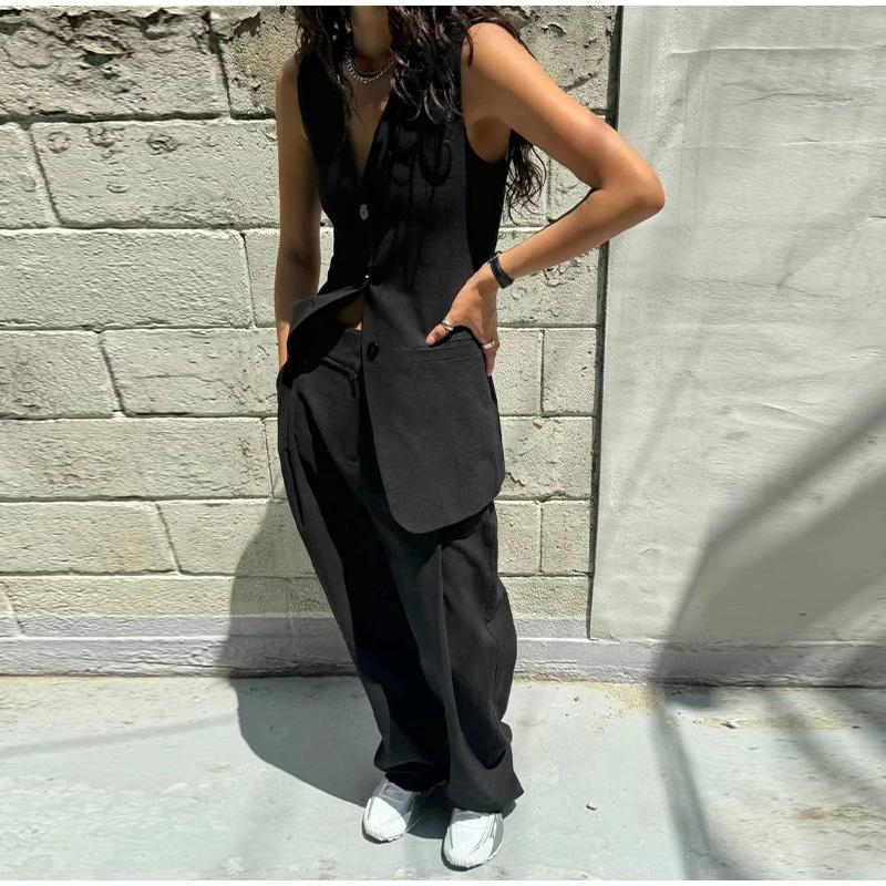 Fashion Women's Vest Top Trouser Suits Sleeveless V-Neck Straight Pants Lady Set 2025 Spring Summer Elegant 2 Pieces Set Women