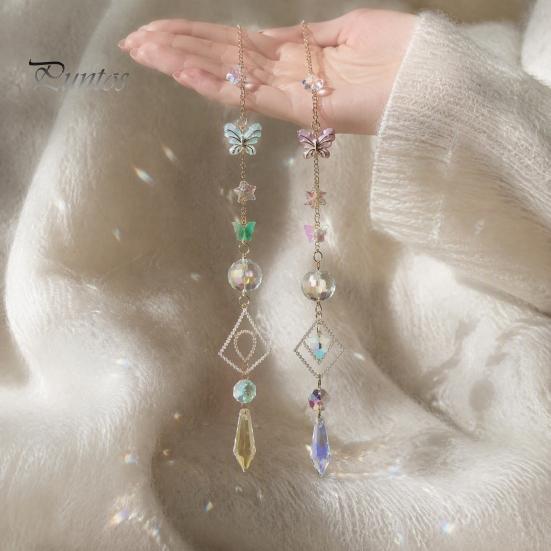 Artistic Garden Hanging Decor Butterfly Crystal Suncatcher Wind Chime, Rainbow Maker Prism Ornament, Pendant for Balcony Indoor Outdoor Home, Balcony,
