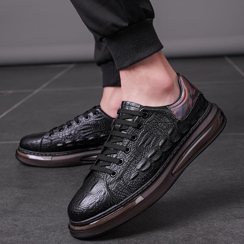 Spring Crocodile Pattern Thick Soled Men Sneakers Leather Casual Oxford Shoes Fashion Leather Low Top Lace-Up Brand Casual Shoes