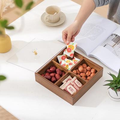 Bamboo Chinese Style Four Squares Dried Fruit Snack Tray Wit Lid Living Room Teahouse Dessert Storage Box Restaurant Hotel