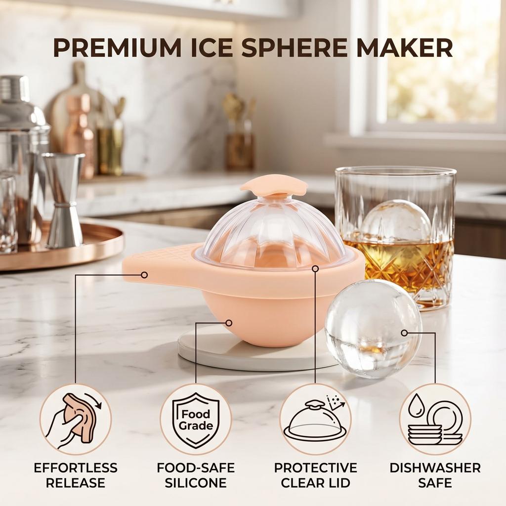 Ice Ball Mold PS Silicone Cute Easy Release Ice Sphere Maker Round Ice Cube Mold for Whiskey Cocktails