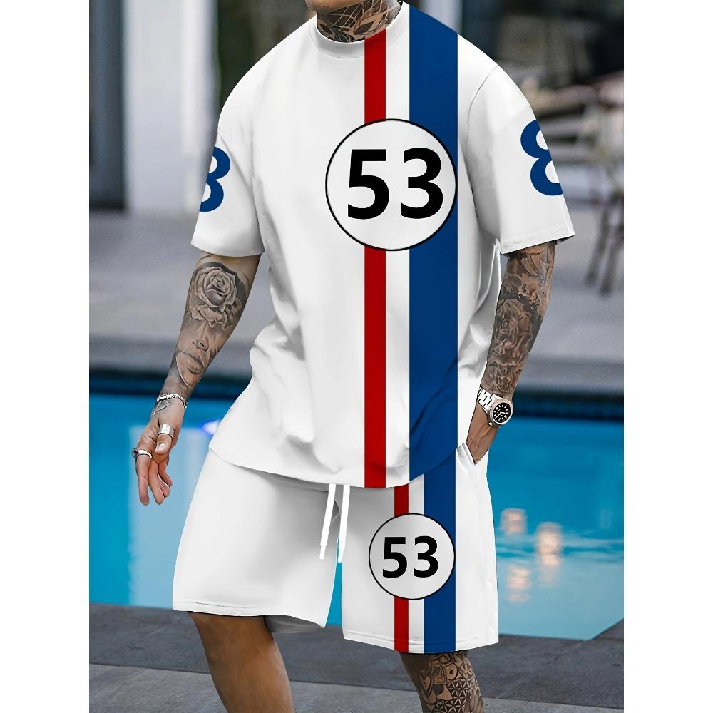 Pánský letní pohodlný módní dvoudílný set Plážová dovolená Volný sportovní styl Krátký rukáv Volný Oversized Prodyšný Sportovní oblečení