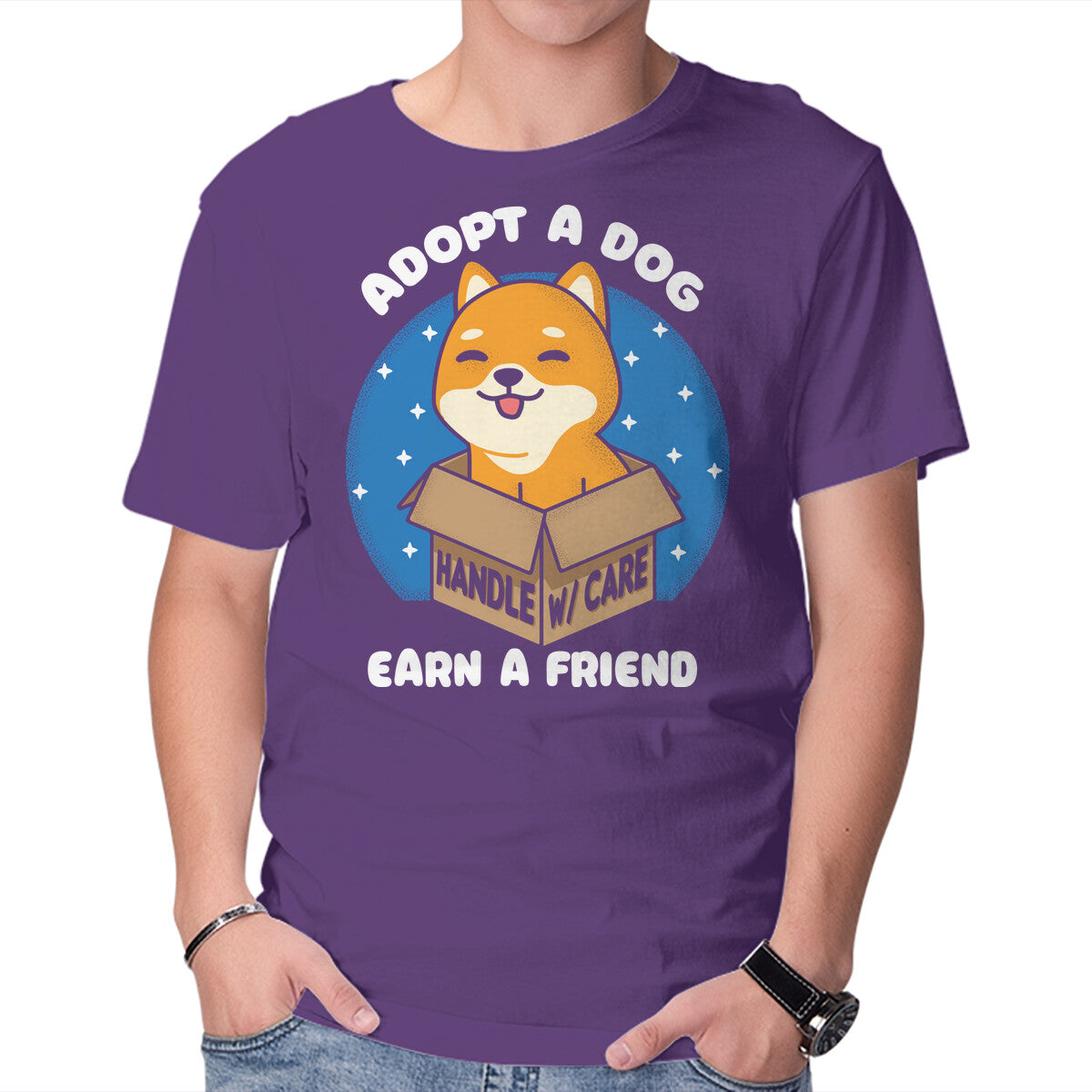 Unisex Crew Neck T-Shirt Adopt A Dog Graphic Short Sleeve Casual Tee M