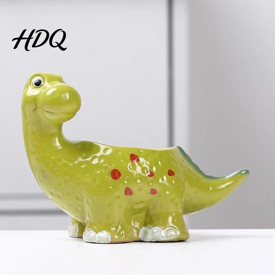 Creative Ceramic Planter for Desk Dinosaur Planter Cartoon Flower Pot with Drainage Hole Cute Small Succulents Windowsill Dino Plant Succulents,
