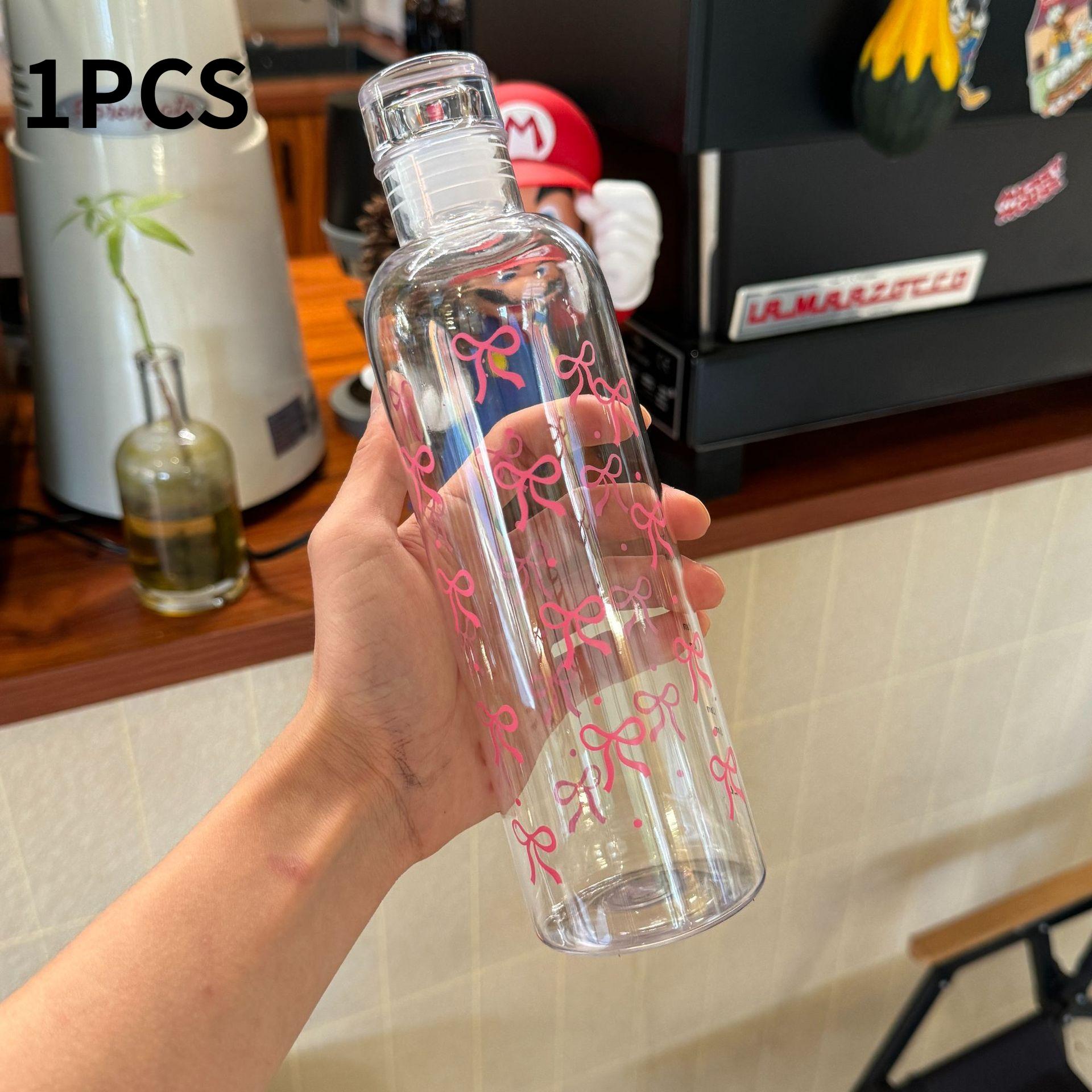 

Cute Bow Plastic Water Bottle with Time Markings, Transparent Cup for Outdoor Sports, 500ML Juice Milk Water Bottle 500ml