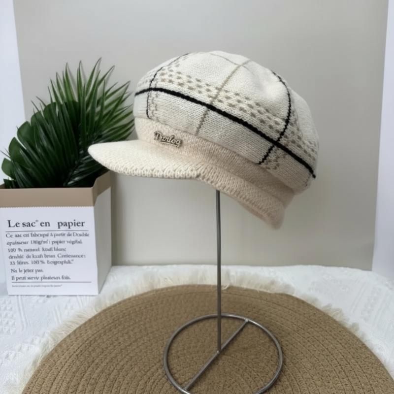 Damenmode Woll-Entenschnabelmütze für Herbst/Winter - Gemütliches Strickmuster mit Samtfutter, Perfekt für Mittelalte und Ältere.