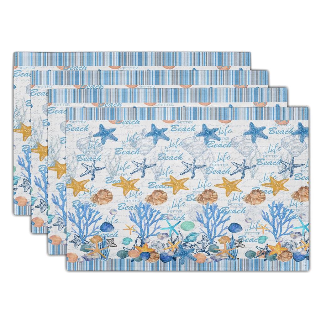 Watercolor Floral Placemats Set of 4 Blue Yellow Poppy Flowers Washable Non-Slip Heat Resistant 12×18 Inch Spring Summer Seasonal Linen Fabric Table M
