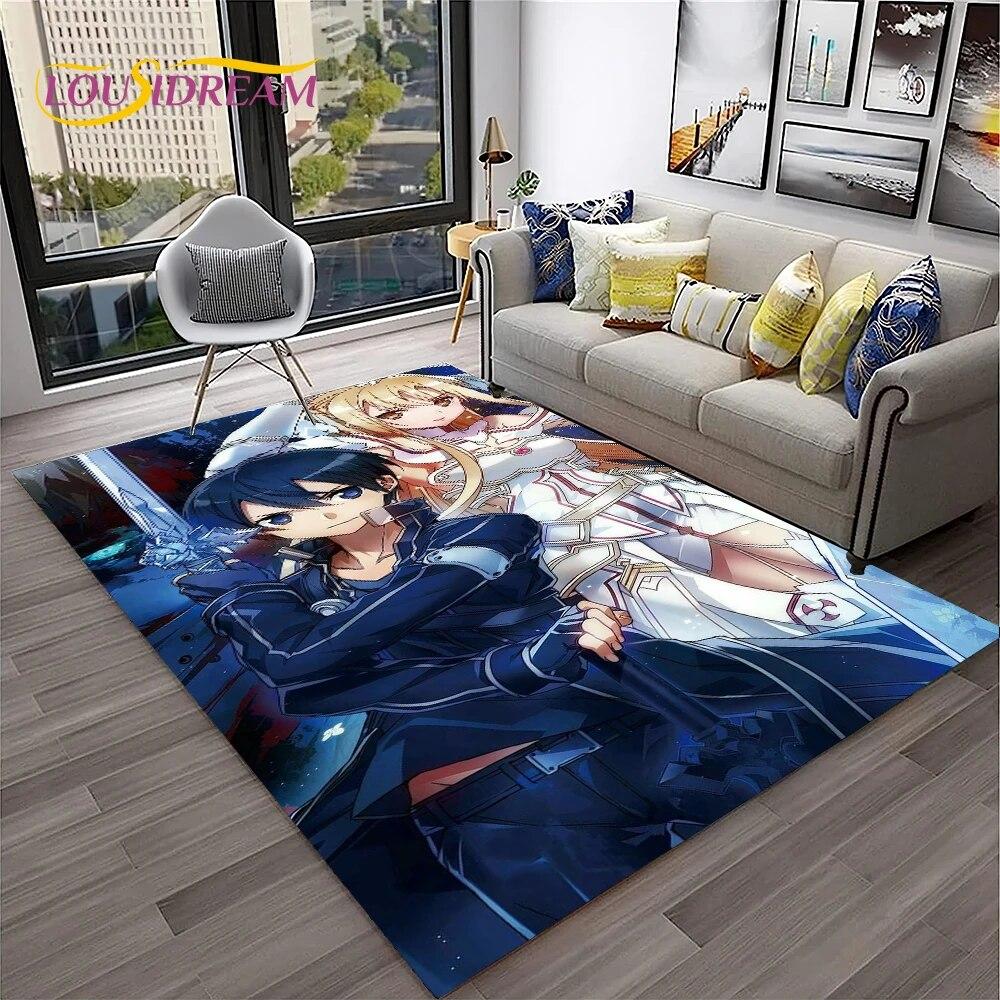 SAO Novel Cartoon Sword Art Online Carpet Rug for Home Living Room Bedroom Sofa Doormat Decor,kids Area Rug Non-slip Floor Mat
