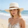 1pc Ladies Wide-brimmed Knitted Sun Hat, Adjustable Captain's Hat, Equipped with a Leather Belt. Breathable and Lightweight