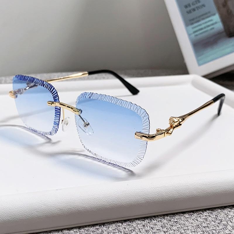 European & American Square Frameless Sunglasses: Men's Sawtooth & Women's Leopard Head Metal Fashion