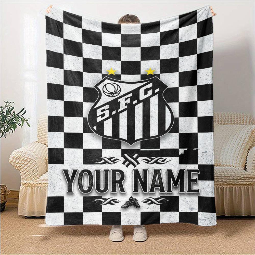 Name Custom Santos FC Print Flannel Blanket High Quality Warm Comfortable Cover for All Seasons Perfect for Gifts Home Decor