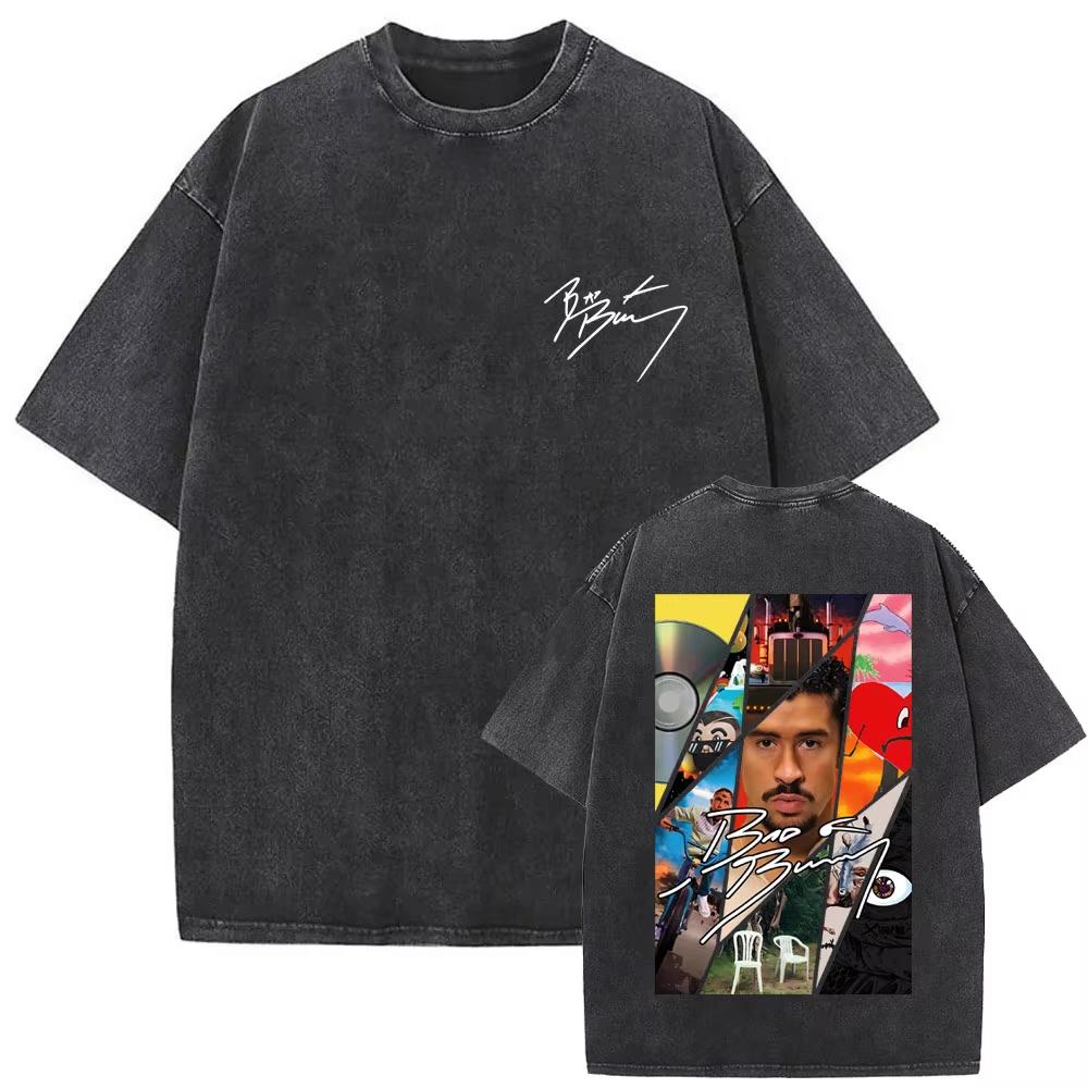 Rapper Bad Bunny Graphic Tshirt Debi Tirar Mas Fotos DTMF Washed Vintage T Shirt Mens Women Hip Hop Fashion Oversized Tshirts