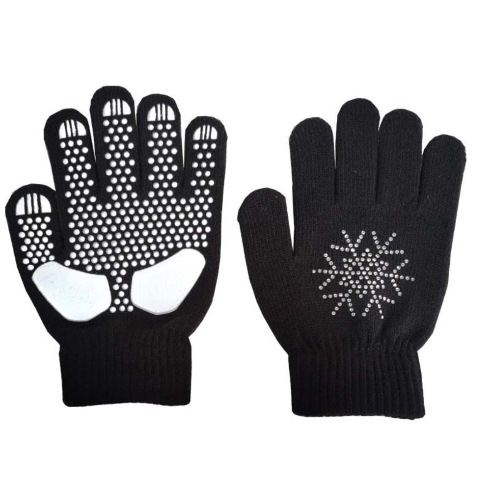 Rhinestone Figure Skating Gloves Palm Protection Kids Skating Mittens Winter Sports