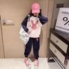 Girls' Colorblock Cartoon Sportswear Set: Spring/Autumn Long-Sleeve Top & Loose Pants