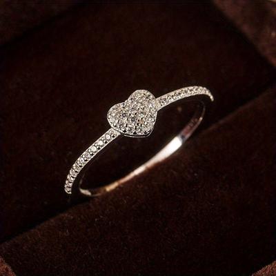 1pc Romantic Micro Inlaid Heart Shaped Women's Ring, for Party, Bridal, Wedding Jewelry Engagement