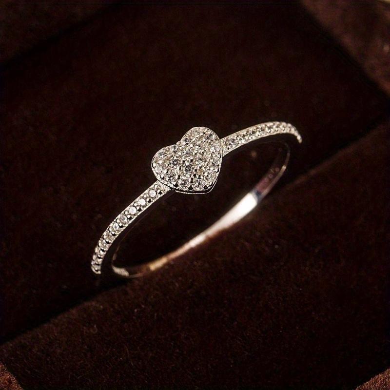 1pc Romantic Micro Inlaid Heart Shaped Women's Ring, for Party, Bridal, Wedding Jewelry Engagement