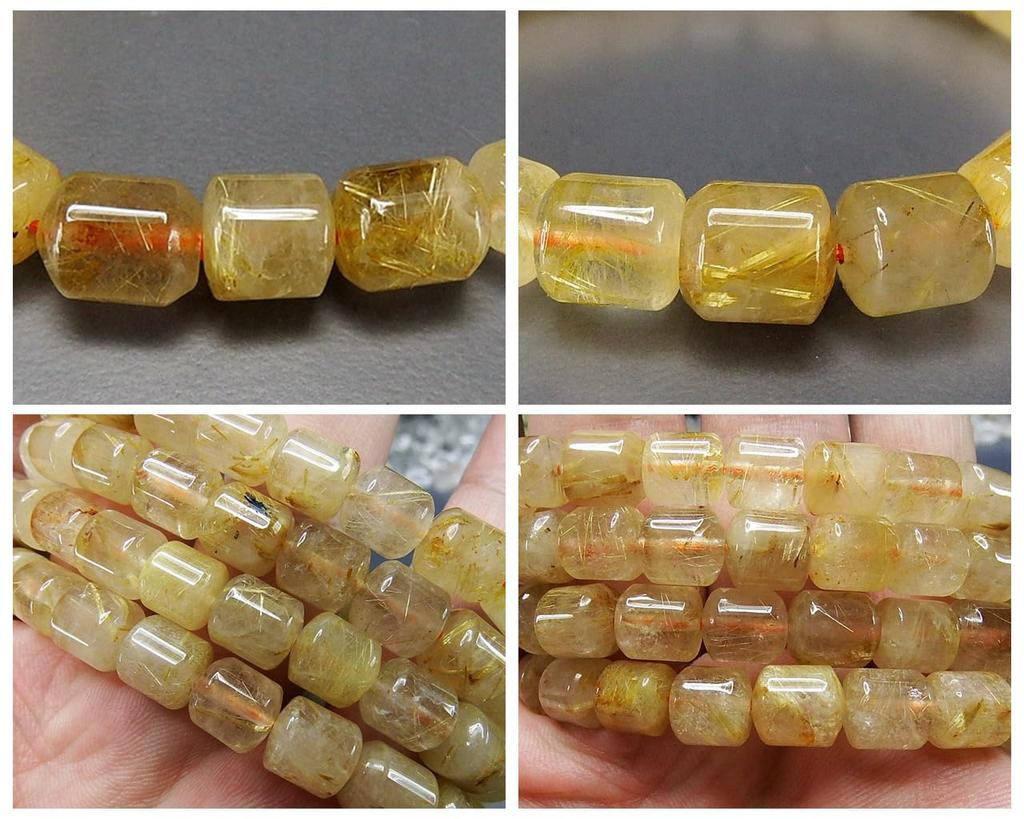 [Stone Town] Rare Gold Rutilated Quartz Cylindrical Bracelet with Many Needles, Approx. 8mm, Natural Stone, Good Fortune, Health, and Power Stone