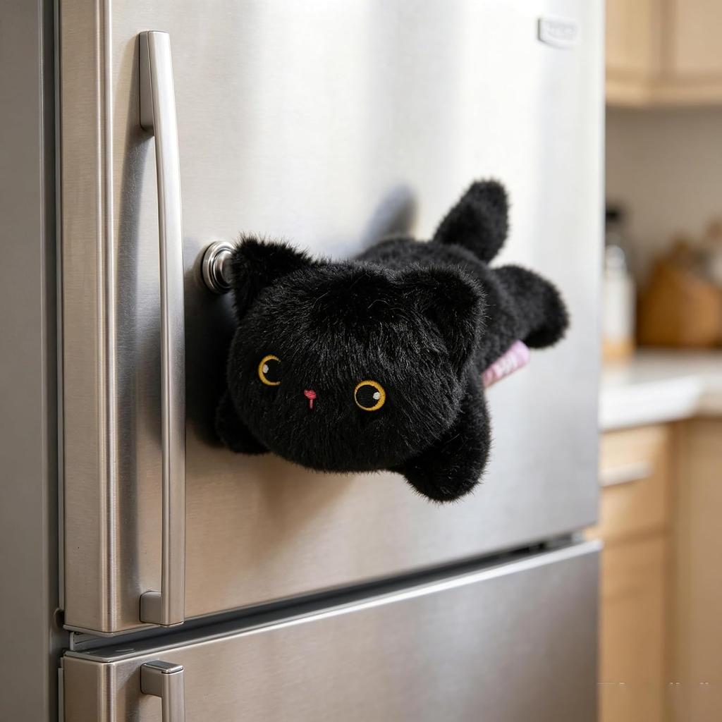 Pocket Treasure Q Meng Refrigerator Sticker Series Doll Plush Toy Lobster Bear Kitten Doll Children's Accompanying Puppet Baby Black Cat 15CM