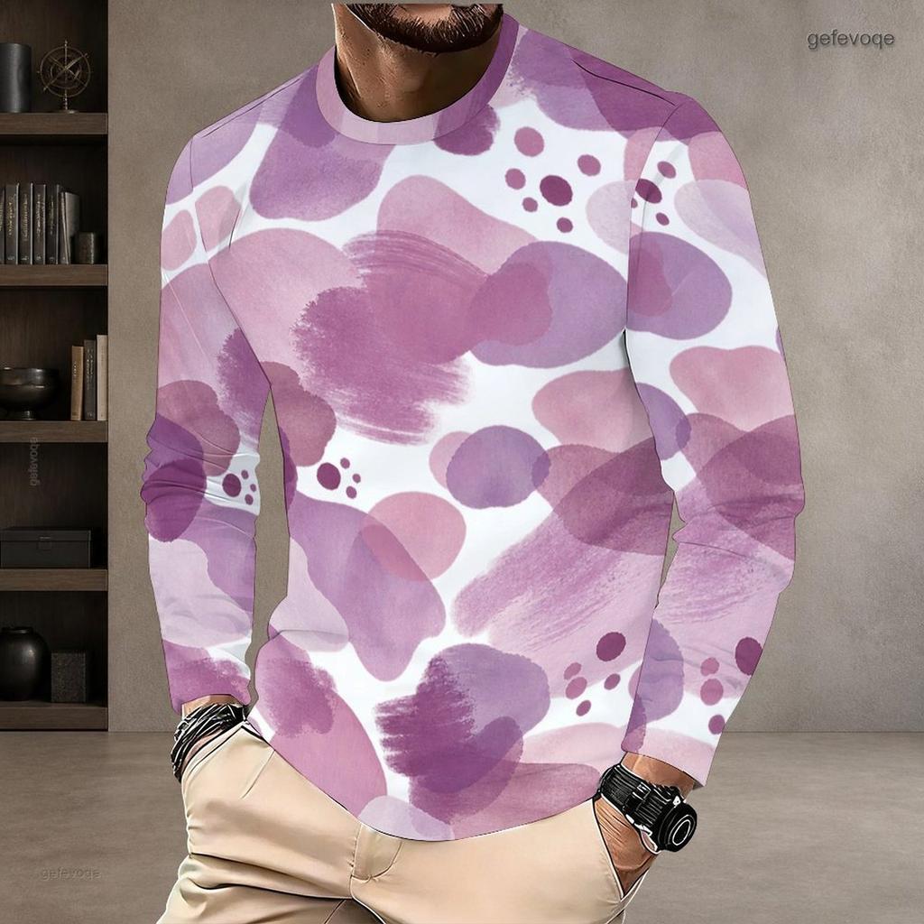 Men Plus Size Round Neck Long Sleeve Printed White T Shirt Casual Pullover