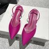 Women's Summer Minimalist Pointed Square Heel Sandals with High Heels, Thin Straps, and Toe Caps, Single Shoes