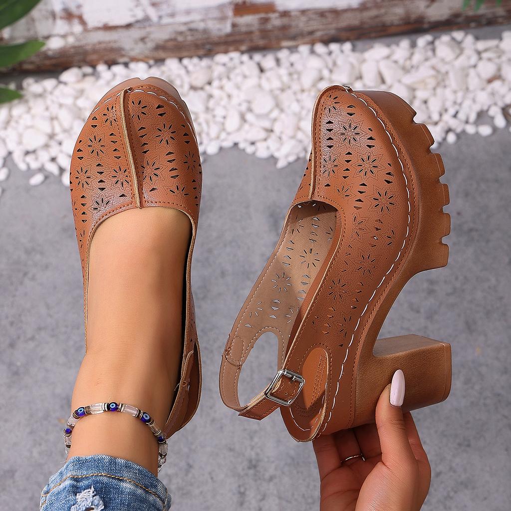 Women Sandals Breathable Hollow Closed Toe Sandals Plus Size Round Toe High Heel Shoes Women Designer Shoes De