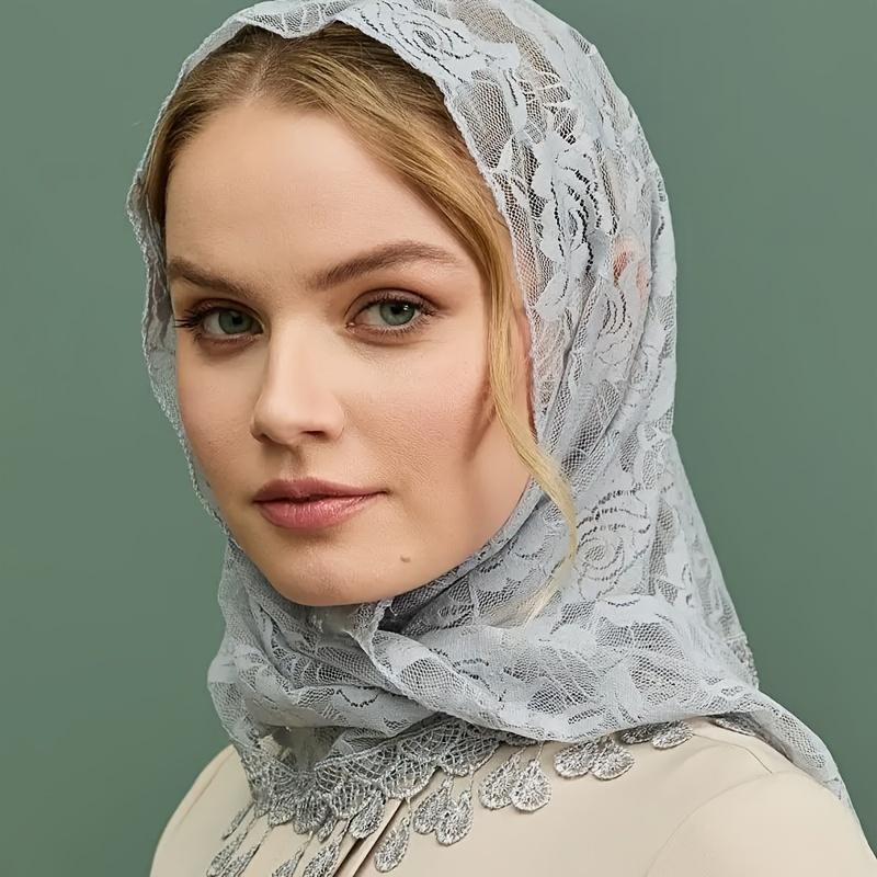 

1 шт. Кружевной треугольный хиджаб-шарф с розовым узором, тонкая дышащая шаль с кисточками, элегантный стиль, ветрозащитный, солнцезащитный, головной платок 140x50CM