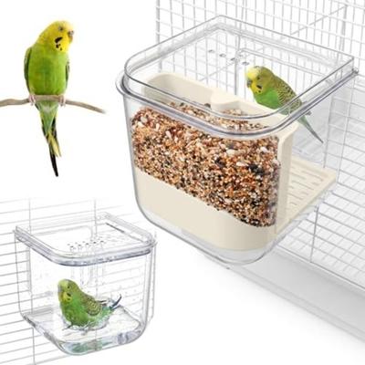 Transparent Food Dispenser Double Slot Automatic Feeder New Bird Feeding Bowl  Cage Hanging