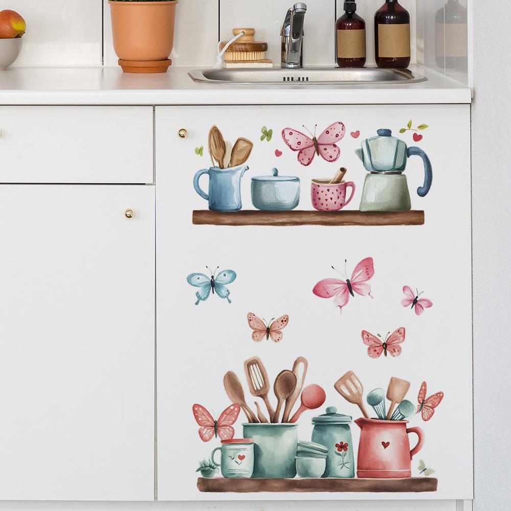Exquisite Kitchen Utensils Shelf Wall Sticker Self-Adhesive Removable Bedroom Living Room Hallway Home Decor Art