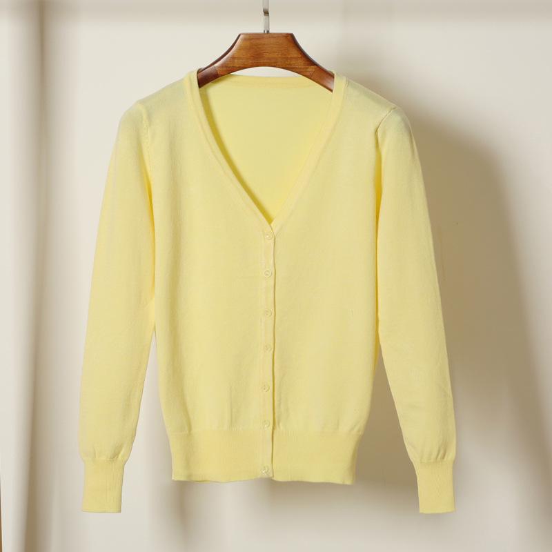 

Свободные осенние женские вязаные кардиганы повседневные однотонные свитера с V-образным вырезом и длинными рукавами модные женские пальто топы L светло-желтого