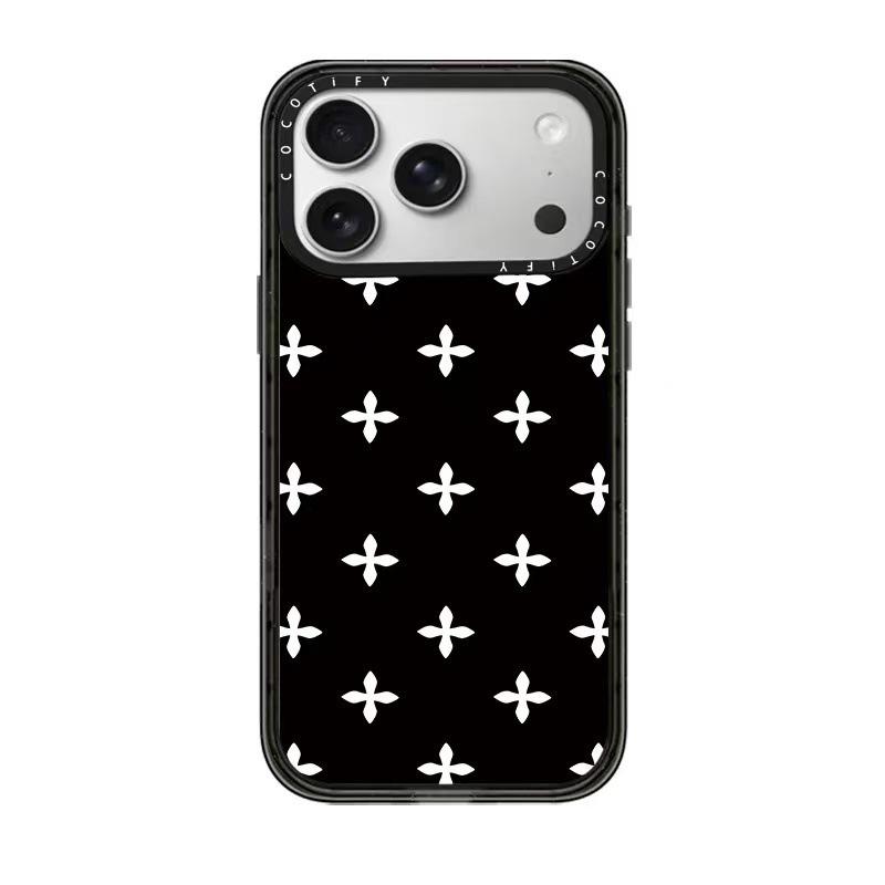 Black and White Polka Dot Floral MagSafe Case for iPhone 15 Pro Max