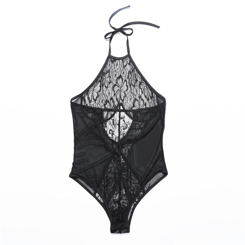 European and American erotic underwear sexy neck one-piece lace perspective underwear