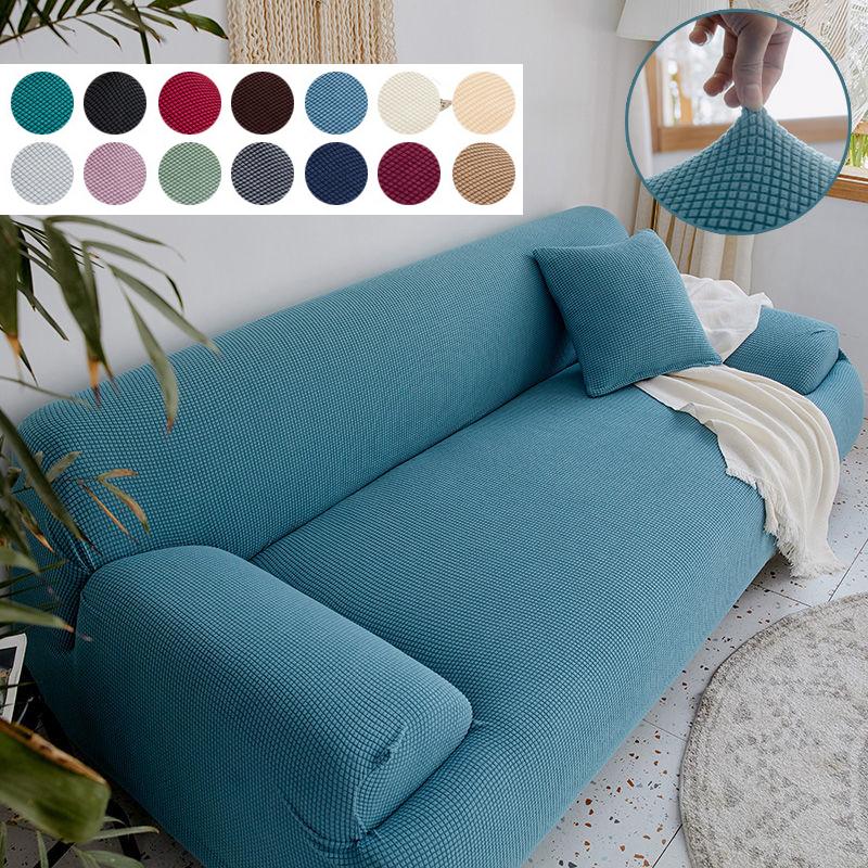 Autumn Winter Sofa Cover Thickened Warm Solid Color Elastic Plaid Living Room Corner Sofa Cover Furniture Protective Cover