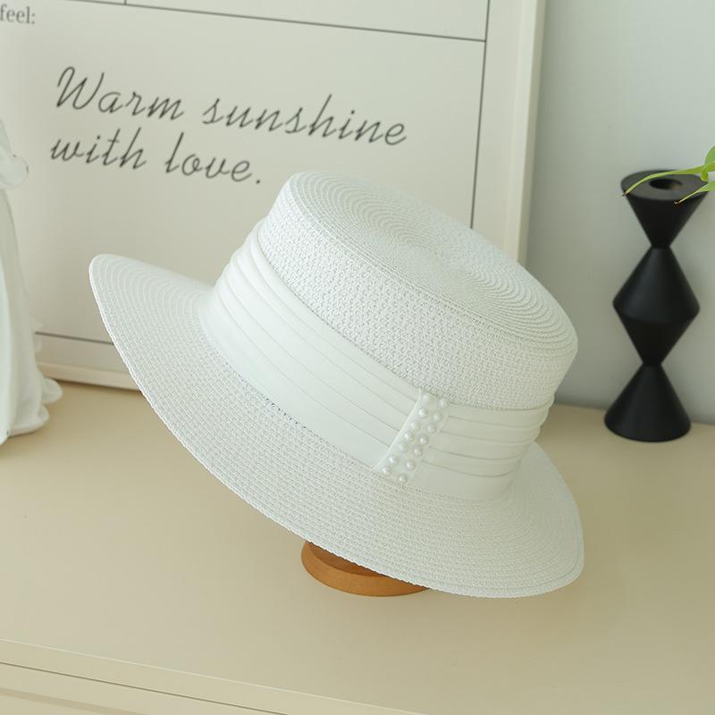 French Flat Top Straw Hat Women's Premium Top Hat Straw Hat Sunscreen Visor Hat Big Brim Straw Hat Seaside Beach Hat