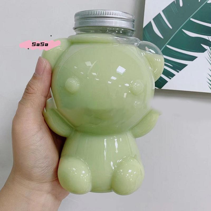 700ml Big Head Bear Transparent Plastic Juice Bottle Sealed Cup for Juices Smoothies Milk And Homemade Drinks