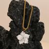 MamacitaSlay Elegant White Shell Petal Pendant Square Pearl Chain Necklace One Piece Stainless Steel Women's Jewelry Decoration