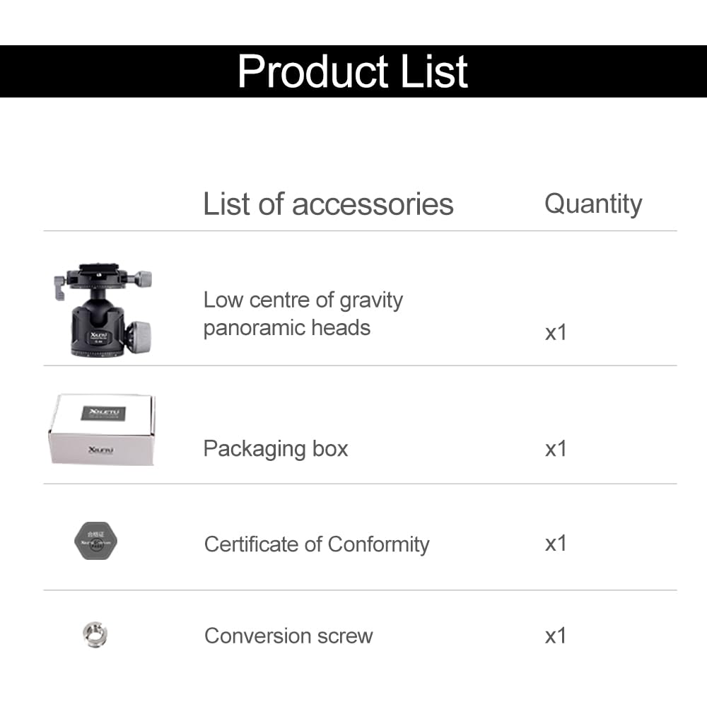 XILETU 44mm Ball Head for Low Center of Panoramic Aluminum Alloy QR Plate Maximum Load Capacity for and Cameras Tripods, Gravity, 360° View,