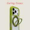 For iPhone 17 Pro Max Case Green Transparent Magnetic Ring Stand Shockproof Acrylic Compatible with iPhone 16 15 14 13 12