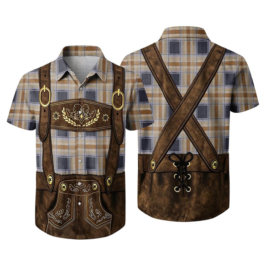 Camisa de Manga Corta con Botones para Hombre con Estampado Vintage de Festival Corte Relajado Informal para Fiesta y Uso Diario
